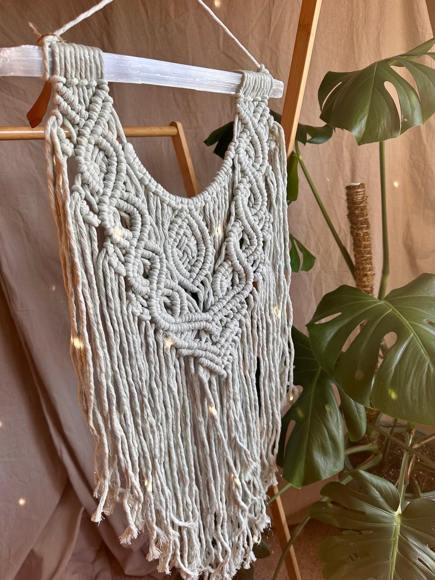Selenite Wand Macrame Wall Hanging
